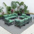 Leisuremod Chelsea 8-Piece Patio Sectional Black Aluminum With Green Cushions CSCMBL-8G